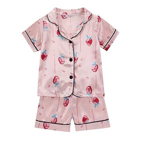 Toddler Satin 𝐏a𝐣ama Set Short Sleeve Sl𝐞epwear Outfit Button Down Loung𝐞wear with Shorts Boys Girls 𝐒ilk 𝐏ajamas
