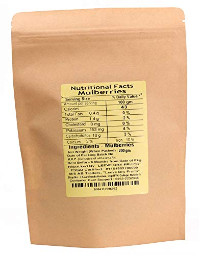 Image of LEEVE Dried Mulberries 200g | Natural Sun Dried Shahtoot | Rich in Iron & Antioxidants | Healthy Snack | No Added Sugar | Dry Fruit Snack for Immunity & Energy