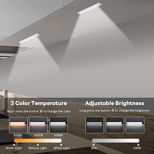 Under Cabinet Kitchen Lights, 4 Pack 40 LED Motion Sensor Cupboard Lights indoor with Magnetic Strip, USB Type-C Rechargeable 3 Color Temperature Dimmable Night Lights for Wardrobe Closet Stairs