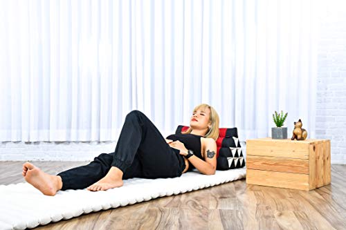 Image of Leewadee Triangle Cushion - Comfortable Backrest for TV or Reading, Incline Pillow for Relaxing Made of Kapok, 20 x 13 x 13 inches, Black Red