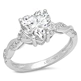 2.19ct Heart Cut Criss Cross Twisted Solitaire Accent Halo Genuine Lab Created White Sapphire Ideal