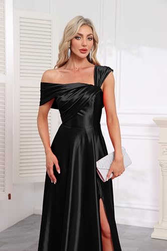 Image of Off Shoulder Satin Formal Dresses Long A Line Evening Party Prom Dresses for Women EA002