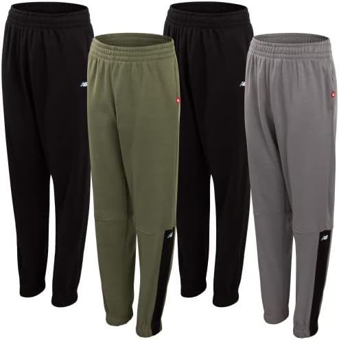 New Balance Boys' Sweatpants - 4 Pack Active Fleece Jogger Pants (8-20), Size 10/12, Olive Green/Grey