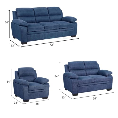 Image of Torque - Jett 3+2+1 Seater Fabric Sofa Set for Living Room (Blue) | Modern Sofa Set 6 Seater | Corner Sofa for Bedroom House Gift | 3 Year Warranty