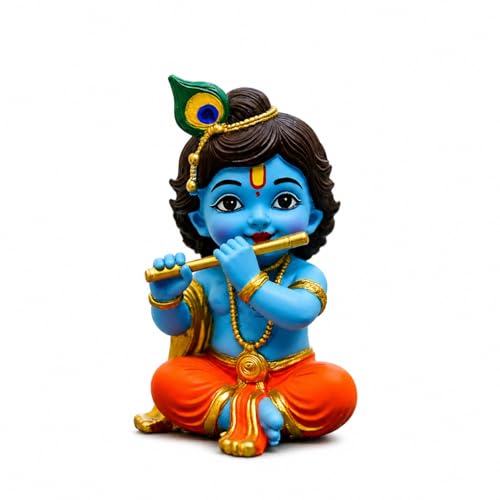 Image of UNOVATE Krishna Statue for Car Dashboard, Home Temple & Office Desk Decor. Krishna Idol for Pooja | (Blue Colour)