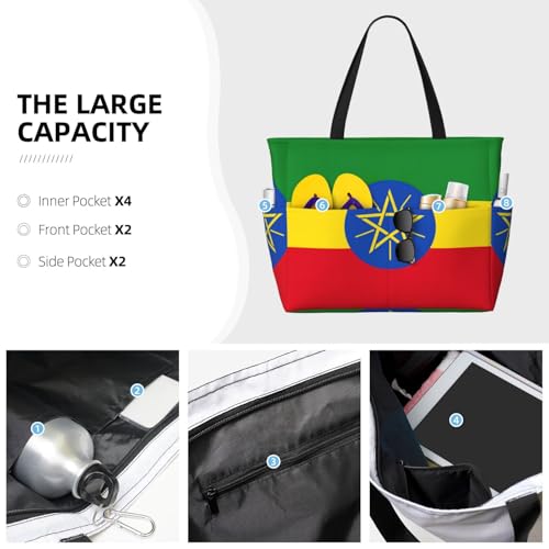 Large Capacity Beach Bag Waterproof Pool Tote for Gym Swimming Camping Carry On Bag Flag of Ethiopia Print4