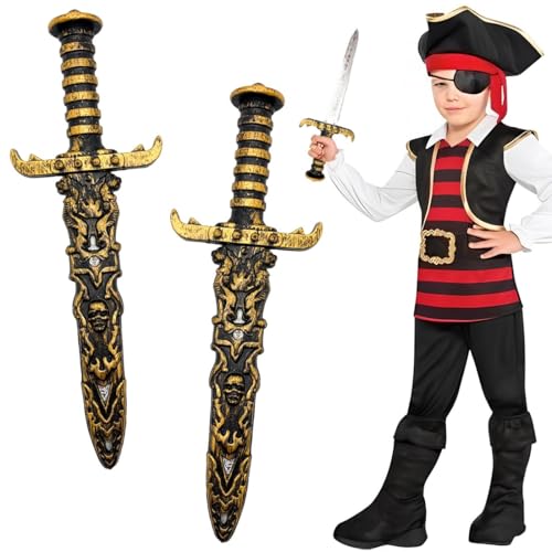 KUMSODE 2 piezas de daga de plástico, daga de Halloween, espada de juguete de oro antiguo, no afilada, cuchillo falso, espada pirata, para accesorios de disfraz pirata, accesorios de fiesta pirata