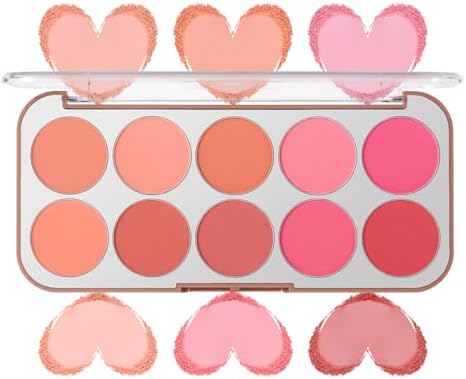 10-Color Blush Palette, Buildable Long-Lasting Powder Blush (02 SET)