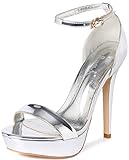 YooPrettyz Women Metallic Ankle Strap Platform High Heels Model Dress Sandals Silver 9.5