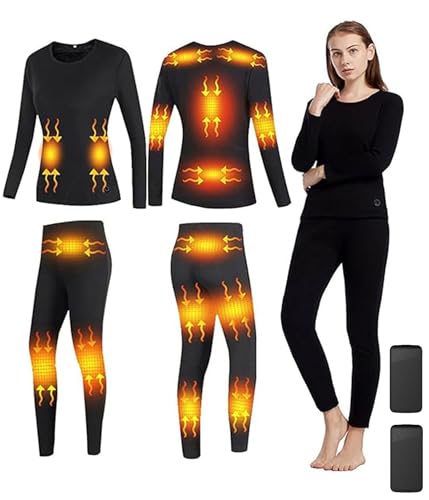 Women's Heated Thermal Underwear Set, Women's Winter Outdoor Sports Underwear with 16 Heating Zones, Electric Heated