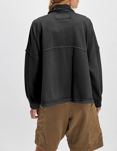 Women's Cropped Jackets Zipper Cardigan Adjustable Stand Collar Shacket Fall Outwear with Pokets2