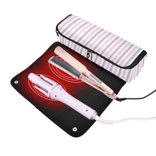 Organizador 2 en 1 para herramientas de cabello con estera para plancha, soporte para rizador, bolsa de viaje para herramientas calientes planas y accesorios de cuidado capilar. Simple Safaris bolsa de viaje para mujeres miniatura 2