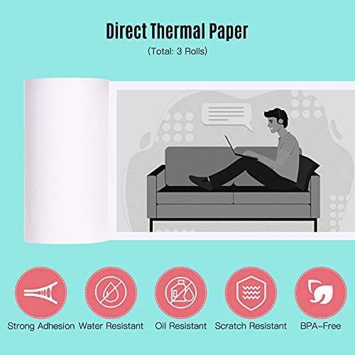 Eastdall Papel Térmico Sem Bpa,3 rolos de papel térmico colorido 57x30mm Papel de recibo sem BPA de