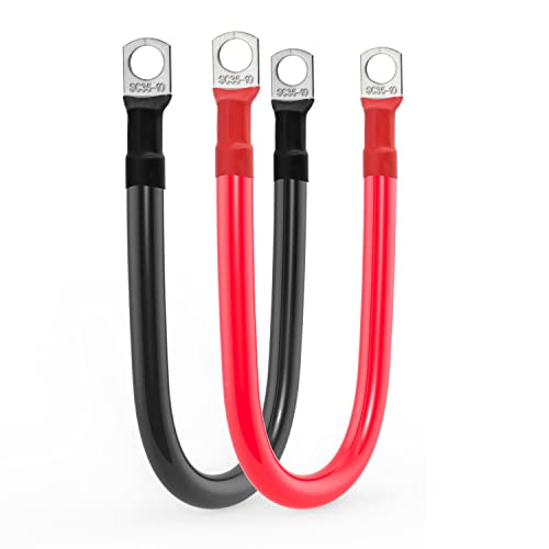 Image of 2 AWG Battery Cable 2 Gauge Battery Inverter Cables with 3/8 in Lugs Pure Copper Power Inverter Wire Set for Solar Marine Boat RV Car Motorcycle (1FT, 1 red +1 black cable)