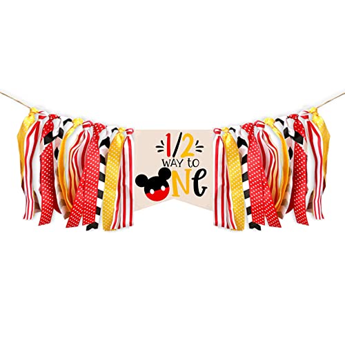 Mickey Theme Mouse Half Birthday Decorations,Mickey High Chair Banner. Mouse Decorations For Events, Mickey Decorations For Kids' Birthday Party. #TOP17