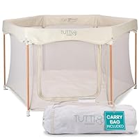 Tutti Bambini Foldable Baby Playpen with Breathable Mesh Walls and Padded Frame, Zip Door, Fitted Mat, and Travel Bag - 135 x 135 x 75 cm, Ecru