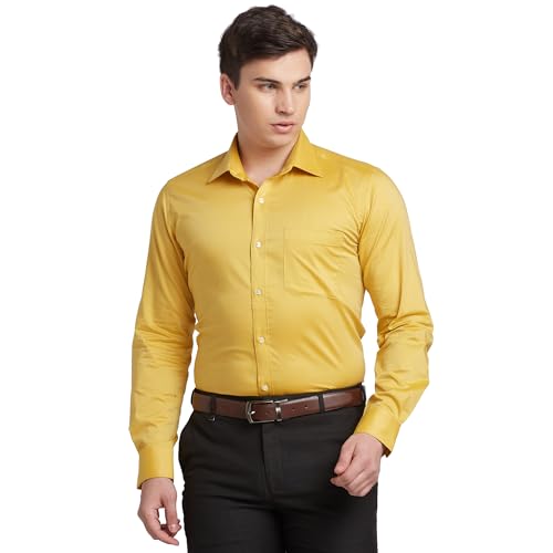 Image of Raymond Men's Solid Pattern Contemporary Fit Pure Cotton Full Sleeve Semi Cut Away Collar Formal Shirt