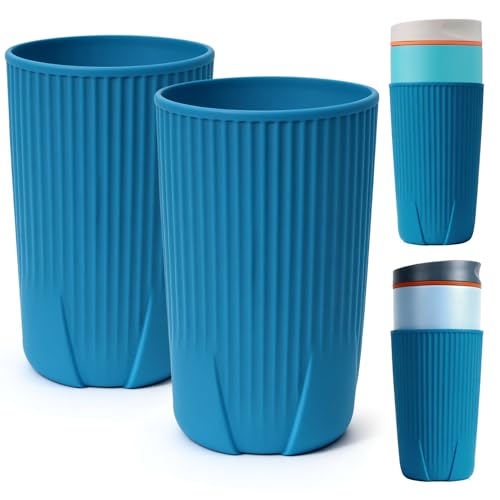 YQL 2-Pack Silicone Water Bottle Boot for Owala 20oz SmoothSip Slider Tumbler – Half-Wrap Protective Cup Sleeve, Anti-Slip Silicone Base for Travel Mug, Reusable & Dishwasher Safe (Blue)