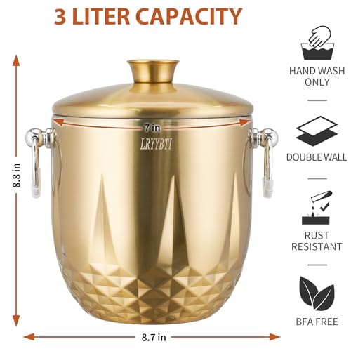 Lryybti G1 Ice Bucket With Lid, 3L Double Wall Stainless Steel Ice Bucket Keeps Frozen Longer thumb #2