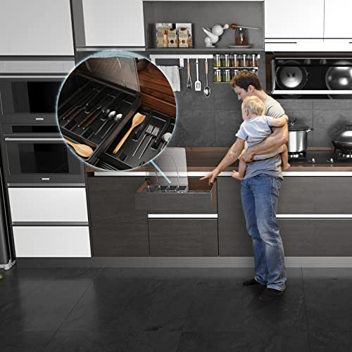 Simland 2 Layer Utentil Holder For Countertop, Plastic Silverware Tray With Lid, Portable Flatware Organizer Storage, Black #TOP5