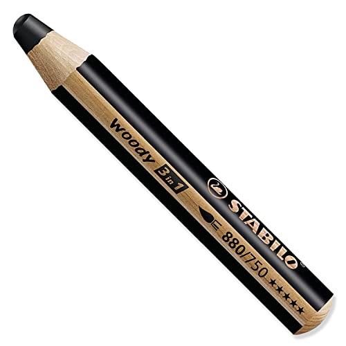 Stabilo Multi-Talented Pencil Woody 3-In-1 - Basic Box Of 5 - Silver, Gold, White, Black, Red + Sharpener #TOP5
