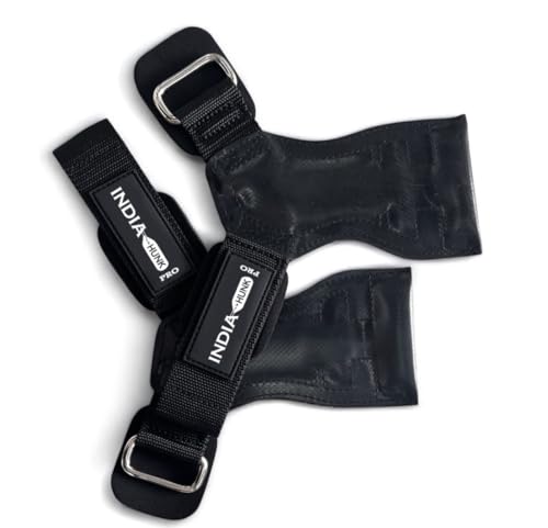 Image of INDIAHUNK New 2025 Weight Lifting Grips (Pair) - Black Powerlifting Straps with Neoprene Padded Wrist Wraps for Deadlifts, Pull-Ups, Rows & Bodybuilding Support (Black)