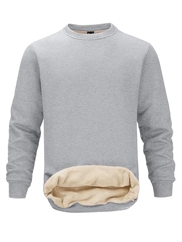 Image of Tansozer Mens Fleece Crewneck Sweatshirt Warm Sherpa Lined Thick Pullover Long Sleeve Tops Shirts