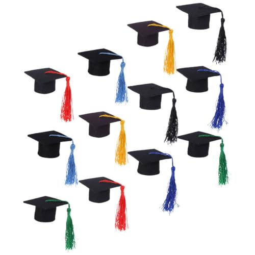 Image of DEEPCRAFF 12 Pcs Mini Cute Graduation Hat for Wine Bottle Decor and Doll Decor Non-woven Fabric Graduation Caps Wine Bottle Topper with Beautiful Design and Photo Taking Random Color