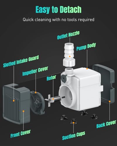 Image of Pawfly 210 GPH Fountain Pump, 15 W Submersible Water Pump with 5.2 ft. High Lift and 4 Nozzles, Quiet Water Fountain Pump for Aquarium Fish Tank Waterfall Pond & Hydroponics