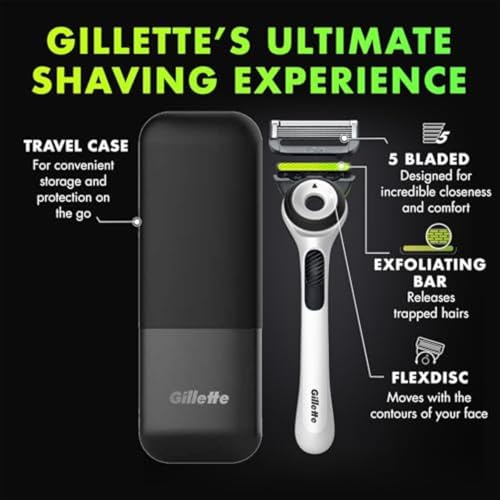Image of Gillette Labs Shaving Razor for Men, White Edition Handle, 2 Blade Refills and Travel Case, Gift Set (Pack of 6)