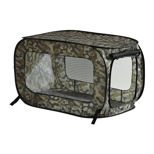 Beatrice Home Fashions Portable, Collapsible, Pop Up Kennel Travel Cat and Dog Crate, 32.5" L x 19.5" W x 19.5" H, Camo Green by Beatrice Home Fashions - Used condition - US$19.56