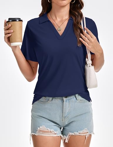 YUCOLEN Women's Golf Shirts V Neck Short Sleeve UPF 50+ Sun Protection Work Summer Tops Polo Shirt4