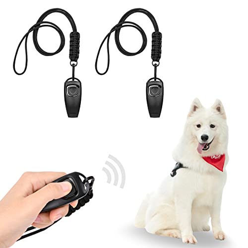 vsshe Hundepfeife,2 Stück Trainingspfeife 2 in 1 Hundeklicker und Pfeife Hunde Clicker Set mit 2 Pfeifenriemen Pfeife für Hunde Hundeerziehung Für Outdoor Camping Sport Hunde Clickertraining (Seil A)