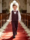 LOLANTA Zestaw kamizelki w kratkę dla chłopców, formalne stroje ślubne dla dzieci, odzież imprezowa Pageboy 3-14 lat, Czerwony, 9-10 lat
