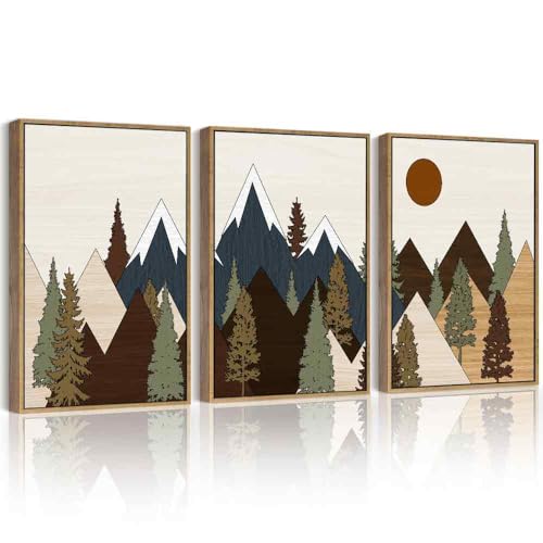 Drsoum Morden Mountains Landscape Wall Art Framed Boho Pine Tree