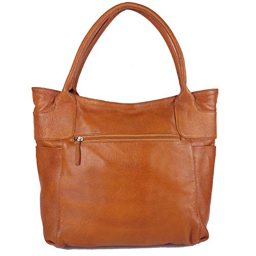 Image of Green Hide Zenya Genuine Leather Ladies Shoulder Side Bag Large Capacity Tan Brown Colour Classic Design Casual Formal Tote Handbag Double Top Handle Hobo Girls Women Purse for Travel Office