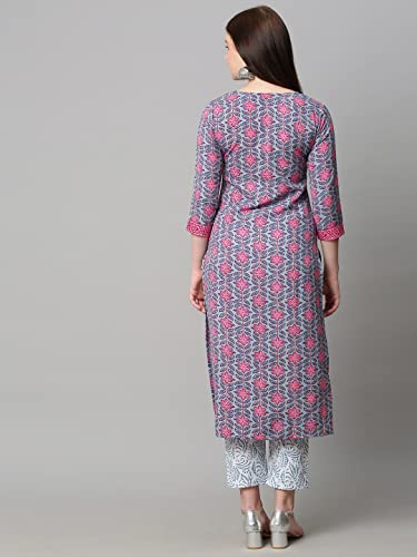 Image of ANNI DESIGNER Women's Cotton Blend Printed Straight Kurta With Pant