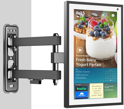 PUTORSEN Wall Mount for Echo Show 21 Echo Show 15 Full Motion Articulating Arm TV Bracket Adjustable Tilt Swivel Holds 44lbs VESA 75x75 100x100mm Black