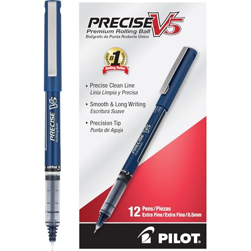 Pilot, Precise V5, Capped Liquid Ink Rolling Ball Pens, Extra Fine Point 0.5 mm, Navy Blue, Pack of 12