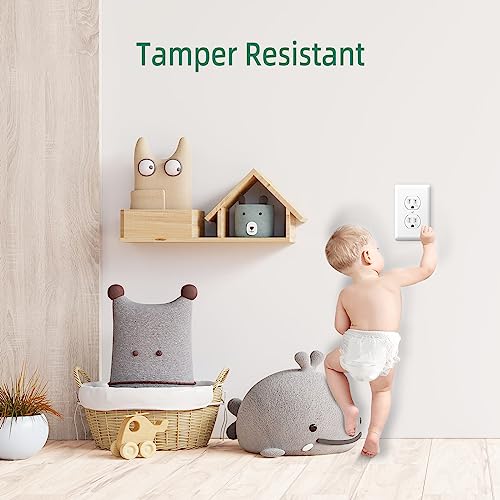 15A Duplex Receptacle, Decorative Outlet, Tamper-Resistant Electrical Wall Outlets, Standard Residential Grade, 2-Pole 3-Wire, Self-Grounding, Child Safe, Commercial Use, Ul Listed, White, 10 Pack #TOP6