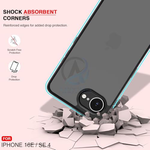 Image of AESTMO iPhone 16E / SE 4 Back Cover | 360 Protection | Matte Frosted Hard Back Translucent | Bumper Case for iPhone 16E / SE 4 (Smoke Black Matte PC+Black TPU Bumber)