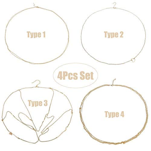Finrezio 4 Pcs Waist Belt Belly Chains for Women Body Jewelry Gold Silver Plated Unibody Summer Beach Jewelry Set (Gold-Tone)