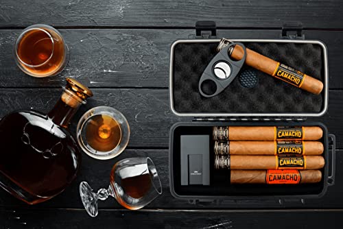 Kobi & Knight Travel Cigar Humidor Case With Cigar Cutter And Stand - Waterproof Dustproof Portable Cigar Case For 5 X 8-Inch Cigars - Cigar Aficionados Accessories - Cigars Gift Set For Men #TOP4