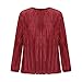 Womens Long Sleeve Tops Business Casual Crewneck Pleated Shirts Fall Loose Fashion Blouses Basic Solid Outfits Wine XXXL