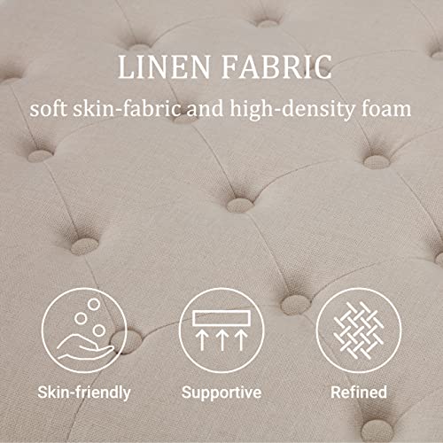 Kingfun Large Square Tufted Ottoman Coffee Table With Tray & Casters Wheels, Oversized Linen Cocktail Ottoman Bench, Upholstered Coffee Table Ottomans, Foot Rest Stool For Living Room(Beige) #TOP4