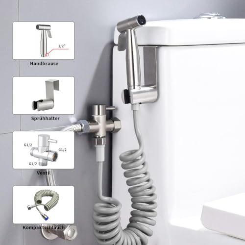 Bidet-Dusch-Set für WC mit 3-Wege-Ventil, Bidet-Duschset aus Edelstahl, Sprühkopf für die persönliche Hygiene mit flexiblem Teleskopschlauch