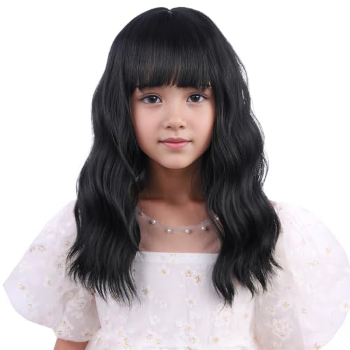 Image of Black Wig Short Black Wavy Curly Bob Wig Black Wig with Bangs Synthetic Wigs for Halloween Party