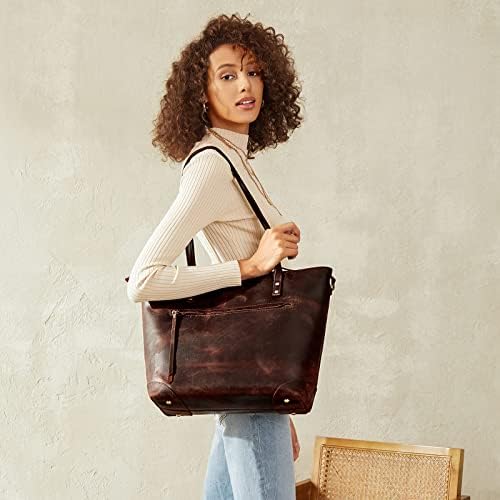 S-ZONE Women's Vintage 3-Way Genuine Crazy Horse Leather Tote Shoulder Bag Handbag Fashion Handbag Messenger Bag