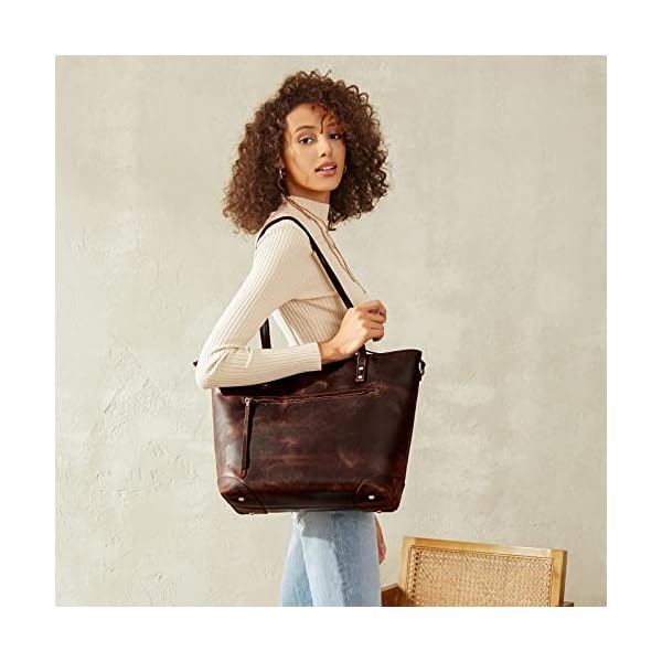 S-ZONE Vintage Genuine Leather Shoulder Bag Work Totes for Women Purse Handbag with Back - Image 3