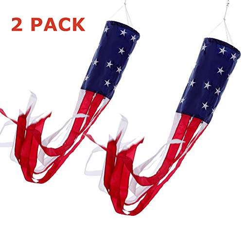 Aosivm 60 Inch American Flag Windsock Outdoor Embroidered Stars & Stripes 40 Inch USA Flags Patriotic Decorations Fade Resistant USA Decorations(2 Pack)-Windsock Outdoor Hanging (40 Inch)